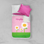 Spark & Spark A Daisy For You Sherpa Blanket, pink and white blanket with daisies and personalized name 'Stepha' on the bedding.