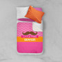 Spark & Spark Little Miss Mustach Sherpa Blanket, pink blanket with a brown mustache design and personalization with the name Grayson.