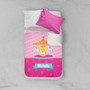 Spark & Spark Sweet Carousel Sherpa Blanket, pink carousel design with unicorns and personalized name Michelle on the blanket.