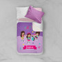 Spark & Spark Rock and Roll Band Sherpa Blanket with a personalized name Jessica, featuring cartoon girls playing musical instruments and colorful musical notes on a purple background.