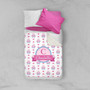 Spark & Spark Owl Love Sherpa Blanket, personalized with the name Charlotte, featuring a design of adorable owls and hearts on a white background.