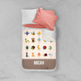 Spark & Spark Sweet Animal Chart Brown Sherpa Blanket with colorful animal illustrations and personalized name Micah on the bottom