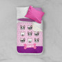 Spark & Spark Cool Dogs Pink Sherpa Blanket, pink blanket decorated with cartoon dog faces and personalized with the name Jennifer.