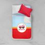 Spark & Spark Cute Little Firetruck Sherpa Blanket, colorful kids' firetruck themed blanket featuring a personalized name 'Benjamin' with a fire truck graphic.