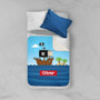 Spark & Spark All Aboard Pirates Sherpa Blanket, children's pirate-themed Sherpa blanket with a pirate ship, palm trees, and clouds, personalized with the name Oliver.