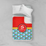 Spark & Spark Super Hero Stars Sherpa Blanket, colorful superhero star pattern on red and blue background with white, yellow, and black stars, personalized with the name Sebastian.