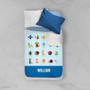 Spark & Spark Sweet Animal Chart Blue Sherpa Blanket, a children's blanket featuring colorful animal illustrations and the name William at the bottom.