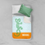 Spark & Spark Urban Gecko Sherpa Blanket, a soft and cozy blanket featuring a green gecko design and personalized with the name Michael on a colorful orange strip.