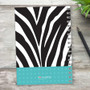 SparkGreetings® Zebralicious Writing Journal, black and white zebra stripe pattern with a turquoise band at the bottom featuring the SparkGreetings logo.