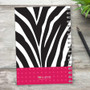 SparkGreetings® Zebralicious Writing Journal, black and white zebra stripe patterned cover with a pink polka dot band at the bottom and the SparkGreetings logo.