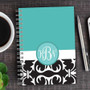 SparkGreetings® Victorian Bold Style Writing Journal, teal and black decorative cover with monogram initials and ornate pattern.
