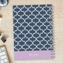 SparkGreetings® Simple Geometry Writing Journal, navy blue cover with white geometric pattern and a pink band at the bottom with the brand logo.