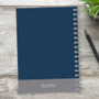SparkGreetings® Elegant Ribbon Writing Journal, blue hardcover notebook with spiral binding and a gray bottom section with the SparkGreetings logo.