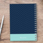 SparkGreetings® Small Anchor Writing Journal, navy blue cover with a chevron pattern and a light blue base with logo on the bottom.