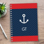 SparkGreetings® Nautical Anchor Writing Journal, blue and red cover design with a white anchor icon and initials GT.