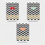 SparkGreetings® Black Chevron Writing Journal, three journal options with black and white chevron patterns and gold accents, featuring different color initials at the top.