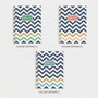 SparkGreetings® Blue Chevron Writing Journal, image showing three color options with navy blue chevron patterns and colorful accents for each journal.