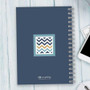 SparkGreetings® Blue Chevron Writing Journal, spiral-bound notebook with a blue cover featuring a white, navy, and gold chevron pattern in the center.