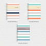 SparkGreetings® Array of Stripes Writing Journal, product image showing three color options with striped patterns and spiral binding.