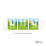 Spark & Spark Llama Land Custom Plate for Girls, colorful ceramic mug featuring a llama, cacti, mountains, and flowers with the name Gabriela, fun and original design.