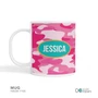 Spark & Spark Pink Camouflage Custom Plate for Girls, personalized mug with pink camouflage pattern and the name Jessica on it.