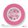 Spark & Spark Circles and Circles Pink Kids Bowl, pink round bowl with colorful circle pattern and personalized name Antonella printed on it.