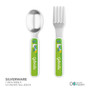 Spark & Spark Llama Land Kids Bowl, stainless steel spoon and fork with colorful llama and cactus design on handles.
