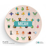 Spark & Spark Animal ABC Beige Kids Bowl, round children's bowl featuring colorful animal illustrations and the name Micah in the center.