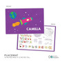 Spark & Spark Rocket Blast Kids Bowl, colorful space-themed children's placemat with a rocket and Earth design, personalized with the name Camilla.