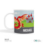 Spark & Spark Dragon Quest Kids Bowl Mug with a dragon and castle design, personalized with the name Michael, holds 11 ounces.