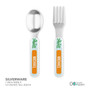 Spark & Spark Urban Gecko Kids Bowl, stainless steel spoon and fork with green lizard design on the handles.