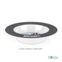 Spark & Spark Dragon Fire Personalized Boys Plate, white ceramic plate with a black border resembling bricks, decorated with cartoon dragons and the name 'MICHAEL'.