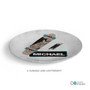 Spark & Spark Urban Skate Grey Personalized Boys Plate, round grey plate with skateboard graphic and personalized name 'Michael' for boys.