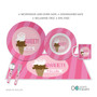 Spark & Spark Sweet & Yummy Pink Kids Placemat, set of themed pink children’s tableware including plates, bowl, cup, and utensils decorated with an ice cream cone and the word 'SWEET' with personalized name 'Nicole' for kids.