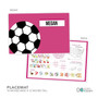 Spark & Spark Soccer Fan Pink Purple Placemat, colorful pink and purple soccer-themed placemat with a black and white soccer ball design.