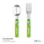 Spark & Spark Llama Land Kids Placemat, silverware consisting of a spoon and fork with llama land themed handles.