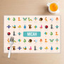 Spark & Spark Animal ABC Beige Kids Placemat, educational illustrated animal alphabet placemat with colorful animal characters and a child's name 'MICAH' in the center.