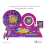 Spark & Spark Ready for Art Girl Kids Placemat, colorful art-themed children's dining set with plates, cup, napkin, and utensils, personalized with the name Melanie.