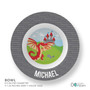 Spark & Spark Dragon Quest Kids Placemat, a circular children’s placemat featuring a colorful cartoon dragon in front of a castle with landscape and clouds in the background.