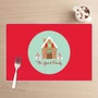 Spark & Spark Our Sweet Xmas House Holiday Placemat, festive Christmas house themed placemat with a gingerbread house design and 'The Grant Family' text.
