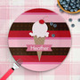 Back to school gift kids - Strawberry Cone plate with pink strawberry ice cream cone, personalized name, custom name, 10in round, BPA free