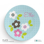 Preppy Flowers Blue Custom Plate for Girls