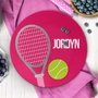 Personalized girls plate Tennis Fan Girl - Montessori kids plate - Tennis racket and ball pink, custom name, 10in round, BPA free, dishwasher safe