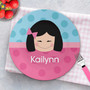 Personalized girls plate Just Like Me Girl Lite Blue - Personalized childrens plate - Cute girl character on light, custom name, 10in round, BPA