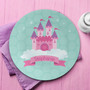 First birthday gift personalized - A Castle In The Sky plate with pink fairytale castle floating among, personalized name, custom name, 10in round