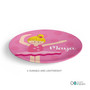 Personalized kids plate with pink ballerina design and name Maya on polka dot background