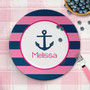 Custom baby shower gift - Lets Sail Pink plate with pink sailboat on nautical ocean, personalized name, custom name, 10in round, BPA free