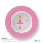 Personalized kids bowl with sweet ballerina in pink tutu and ballet shoes featuring the name Charlie