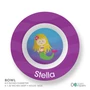 Personalized kids bowl with cute blonde mermaid ocean background and name Stella on blue gradient