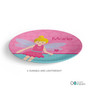 Personalized kids plate with pink fairy girl wings wand and name Marie on heart background